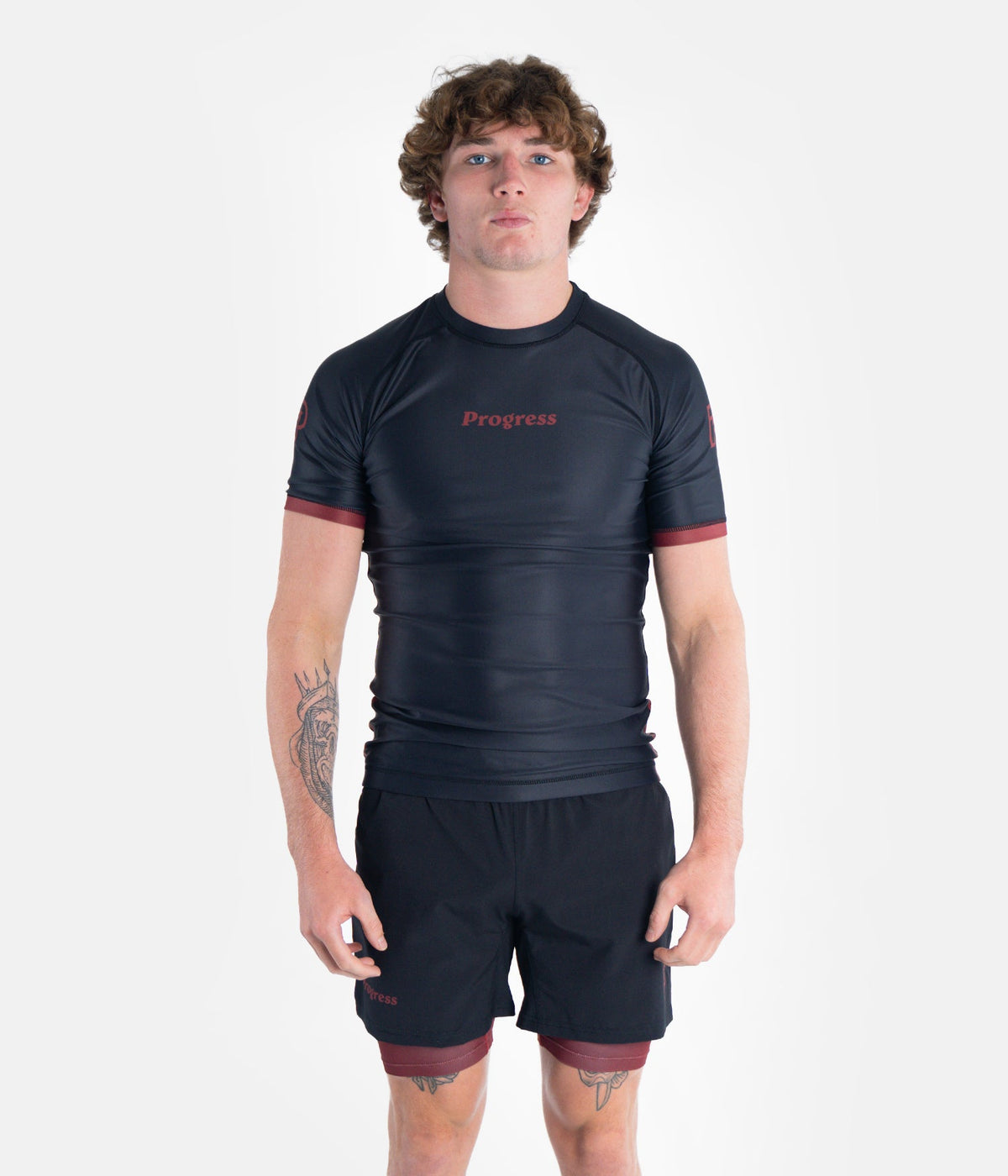 Academy + Rash Guard - Black &amp; Maroon